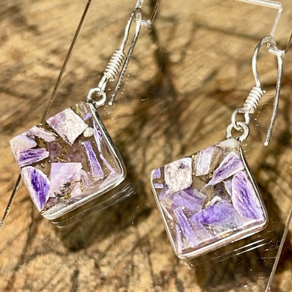 Charoite in Copper Earrings 1 1/2” - Picture 3 of 14